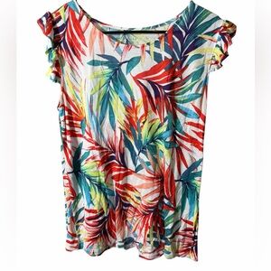 Attention Tropical Print Ruffle Sleeve Top